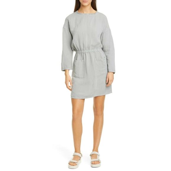 NSF NEW $350 Long Sleeve Linen Blend Lulysia Mini Dress in‎ Gray Petite - Picture 1 of 6